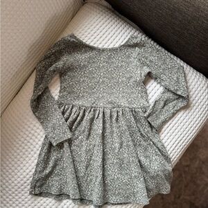 Colored Organics Girls' Long Sleeve Floral Dress in Muted Blue Gray Size 6